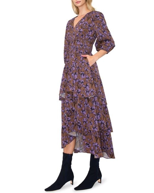 MELLODAY Purple Floral Tiered Midi Dress