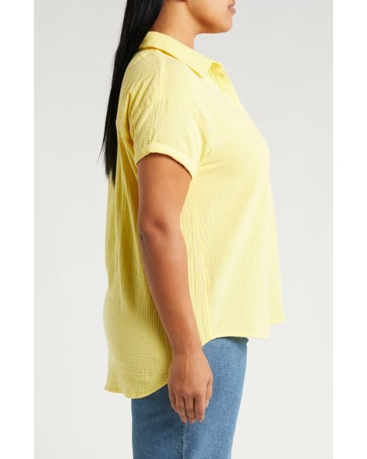 Caslon Yellow Caslon(r) Cotton Gauze Camp Shirt