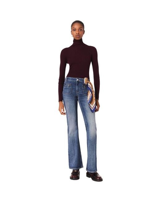 Maje Blue Bootcut Jeans With Zip Pockets