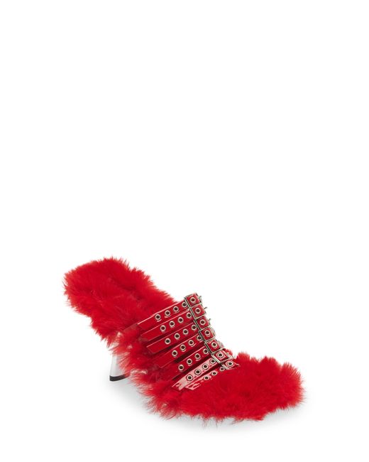 Jeffrey Campbell Red Fuzz Out Slide Sandal