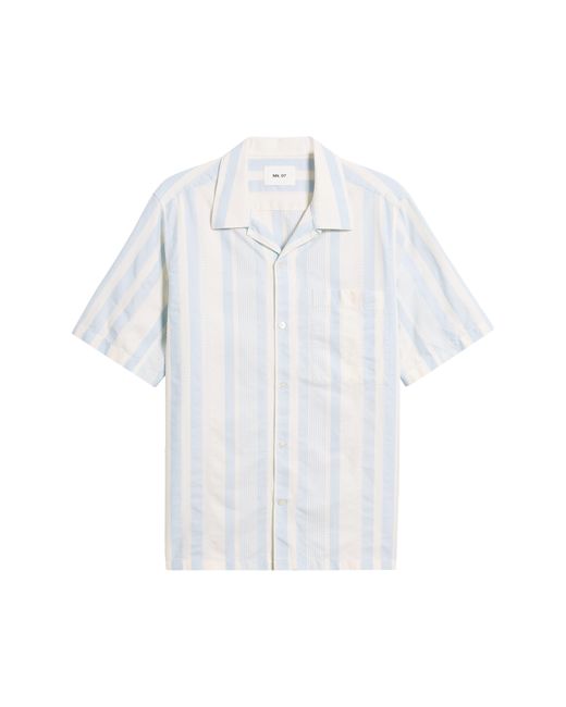 NN07 White Julio 5412 Stripe Short Sleeve Button-up Camp Shirt for men
