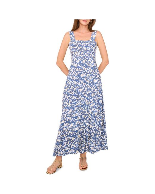 Vince Camuto Blue Printed Square Neck Maxi Sundress