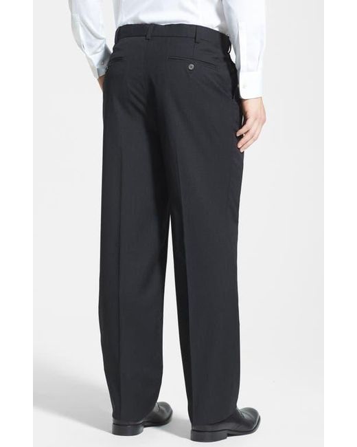 Berle Blue Self Sizer Waist Pleated Classic Fit Wool Gabardine Dress Pants for men