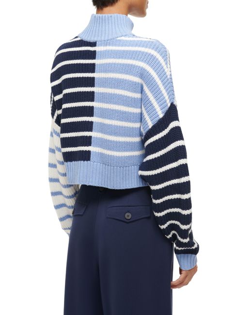 Staud Blue Hampton Mix Stripe Crop Cotton Blend Sweater
