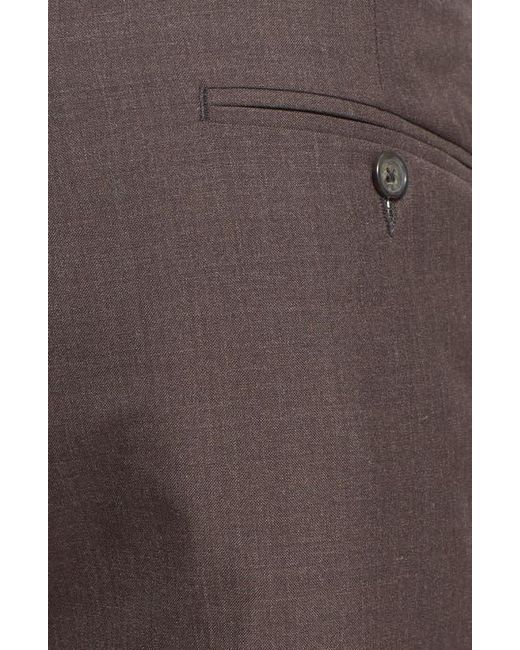 Berle Gray Self Sizer Waist Plain Weave Pleated Washable Trousers for men