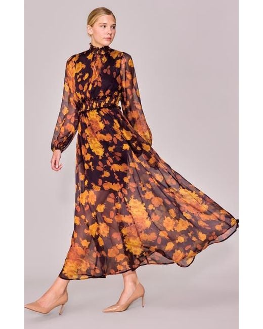 MELLODAY Orange Floral Long Sleeve Chiffon Dress