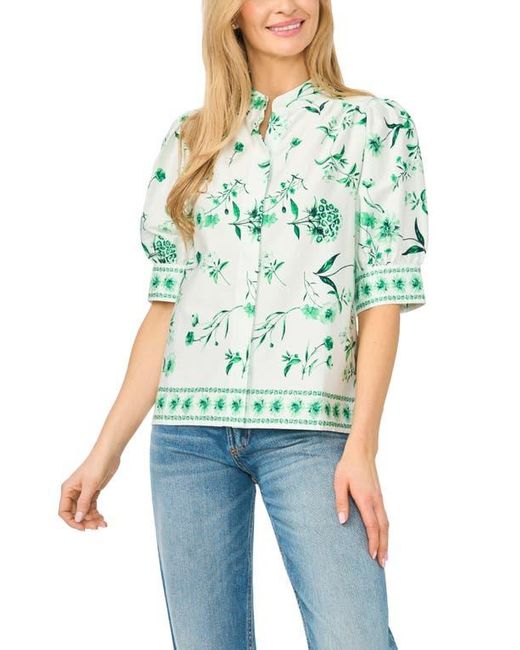 Cece Green Floral Button-Up Top