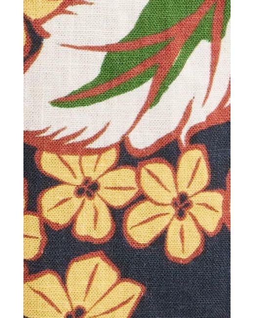 Farm Rio Red Vivi Rosette Detail Floral Linen Blend Maxi Dress