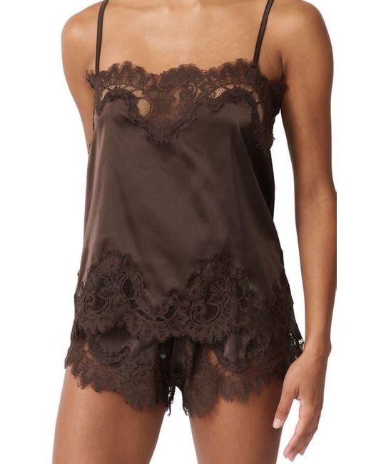 KAT THE LABEL Brown Olivia Lace Trim Satin Camisole