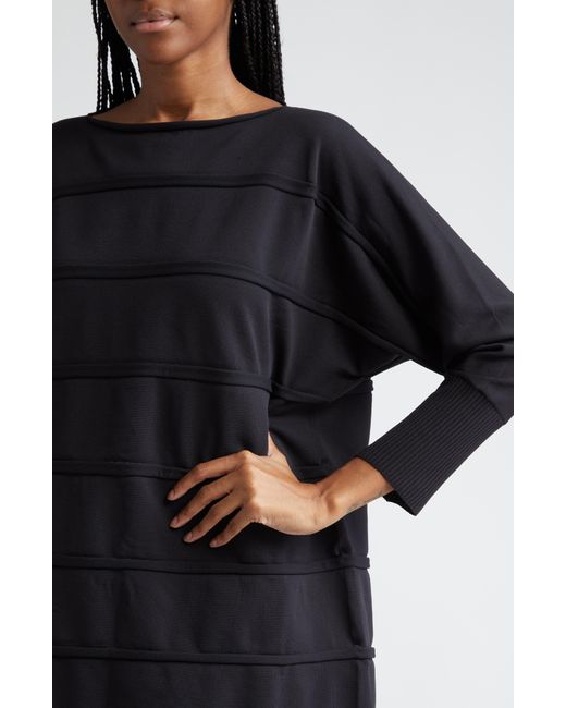Pleats Please Issey Miyake Black Icy Reverse Stitch Stripe Dolman Sleeve Sweater Dress