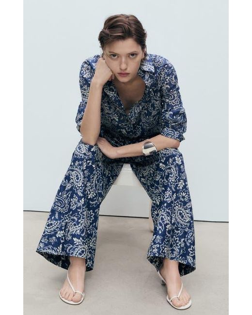 Mango Blue Print Cotton Pants