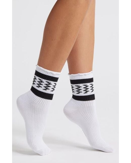 Stems White Stripe Lettuce Edge Quarter Socks