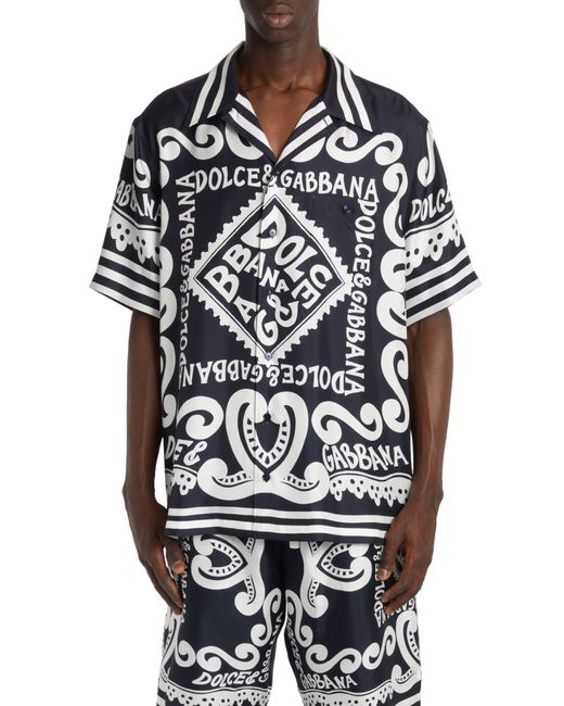 Dolce & Gabbana Gray Marina Print Silk Twill Button-up Shirt for men
