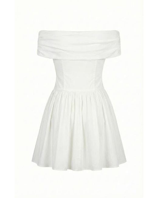Modenaire Off-Shoulder Ruched Bodice Mini Dress With Flowy Skirt in White |  Lyst