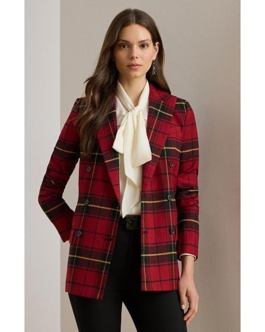 Ralph Lauren Red Plaid Double Breasted Wool Blend Blazer