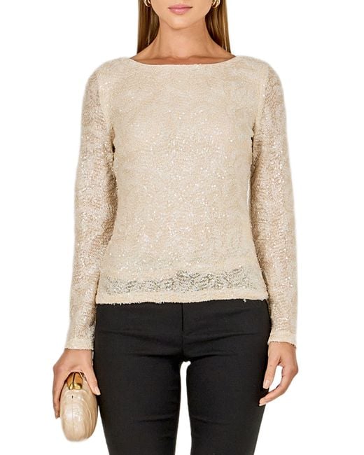 Endless Rose Natural Sequin Scoop Neck Top