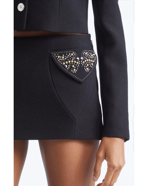 Versace Black Embellished Wool Crepe Miniskirt