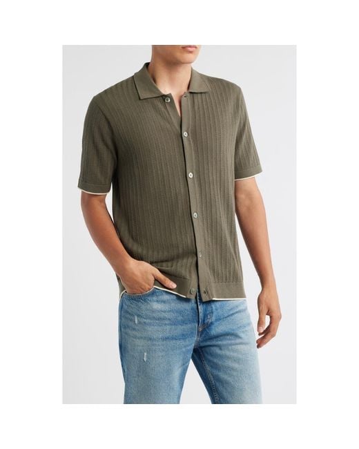 NN07 Green Nalo 6561 Short Sleeve Knit Cotton Button-Up Shirt for men