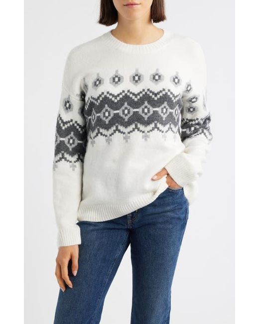 Vince Camuto White Fair Isle Crewneck Sweater