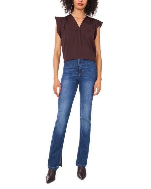 Vince Camuto Blue Ruffle Sleeve Satin Top