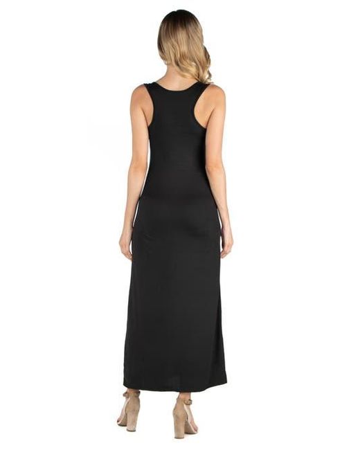 24seven Comfort Apparel Black Maternity Scoop Neck Maxi Dress With Racerback Detail