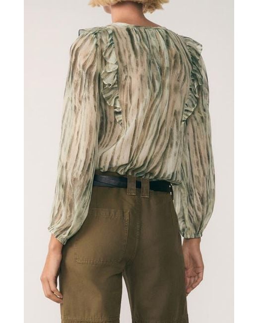 Mango Green Ruffle Semisheer Top