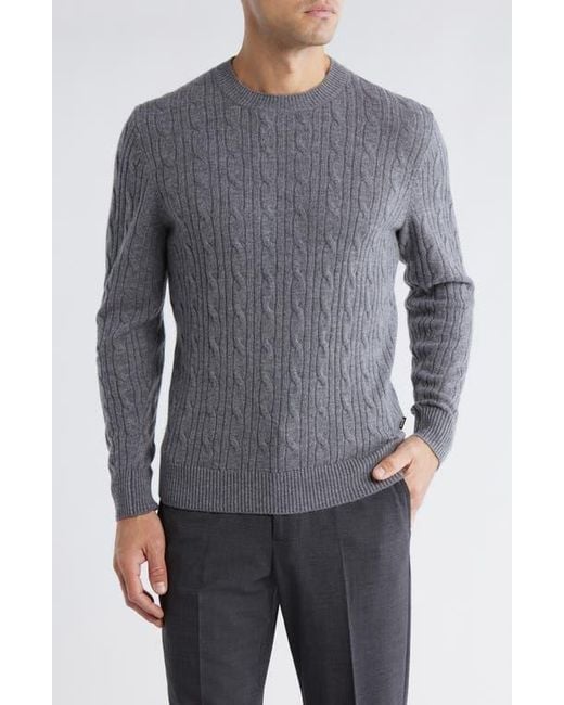 Boss Gray Hetico Cable Stitch Virgin Wool & Cashmere Sweater for men