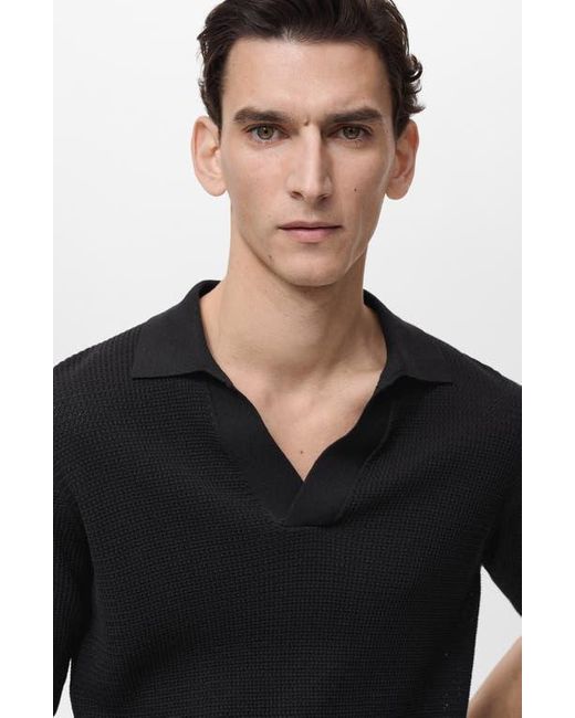 Mango Black Structured Fine Knit Polo for men