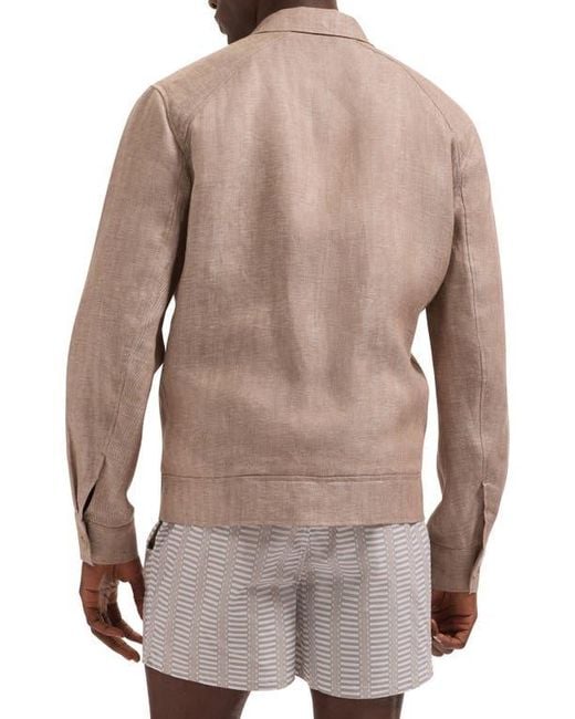 Bugatchi Brown Linen Bomber Jacket for men
