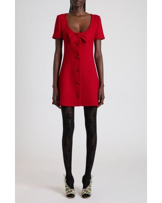 Valentino Red Bow Detail Tweed Minidress