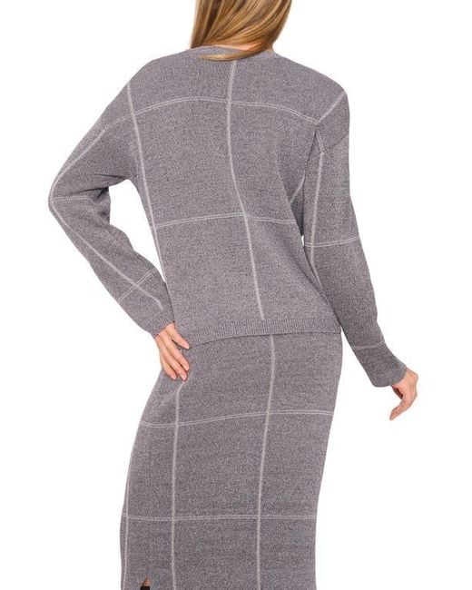 Halogen® Gray Grid Check Crewneck Sweater
