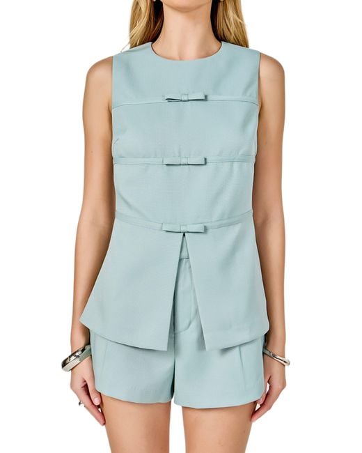 Endless Rose Blue Bow Detail Split Front Top