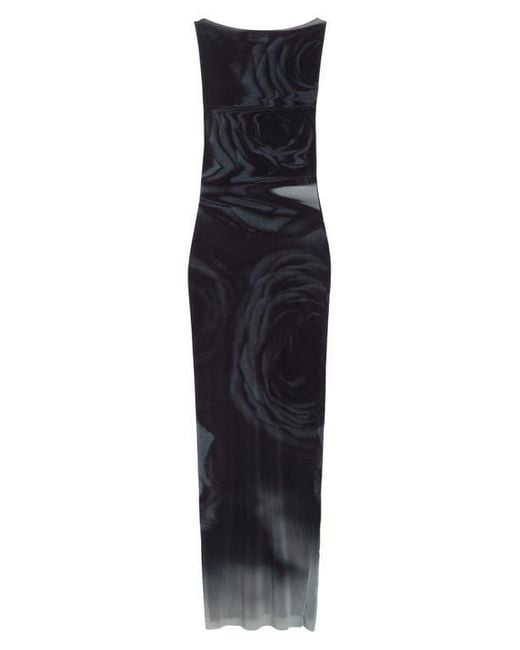 Jean Paul Gaultier Blue Blurry Roses Print Mesh Dress