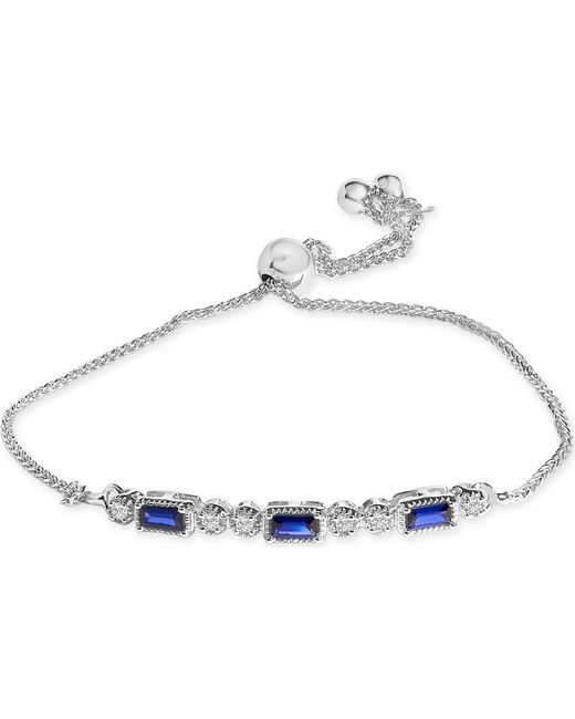 Haus of Brilliance Blue 925 Sterling Created Sapphire And Sapphire Bolo Bracelet