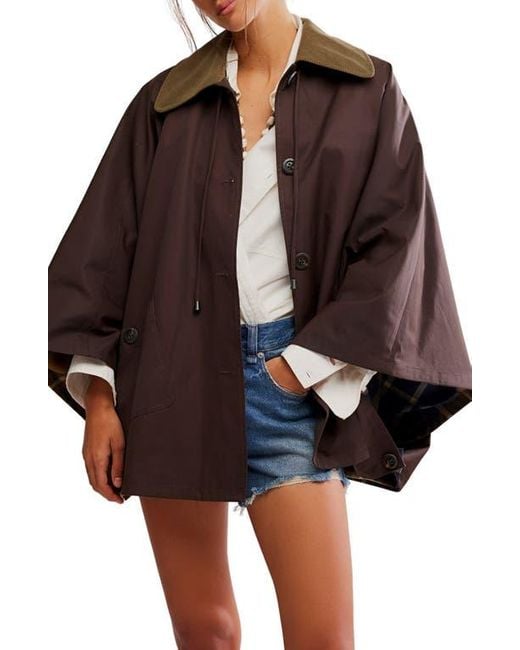 Free People Brown Bailey Button-Up Cape