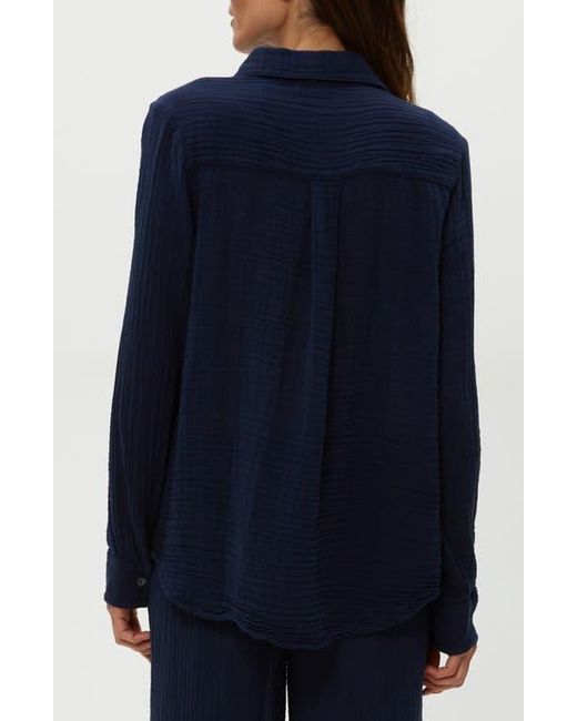 Michael Stars Blue Ernie Cotton Gauze Button-Up Shirt