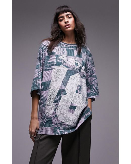 TOPSHOP Gray Sporty Oversize Graphic T-shirt