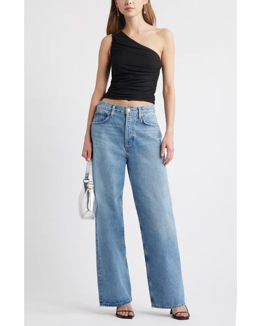 Open Edit Blue One-Shoulder Mesh Top