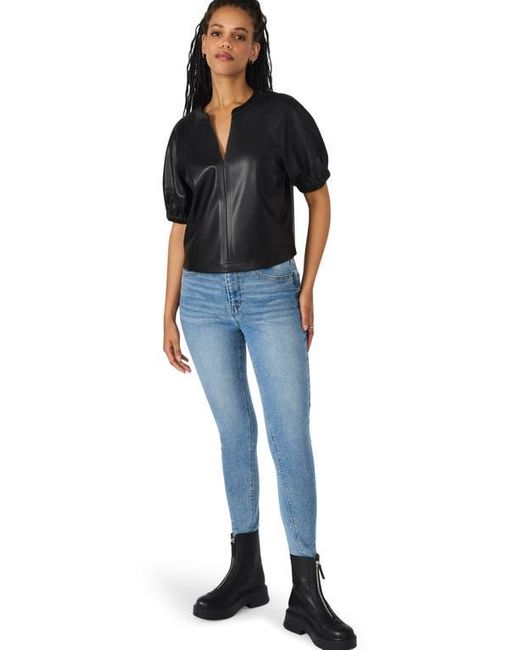 Steve Madden Black Roxanne Short Sleeve Faux Leather Top