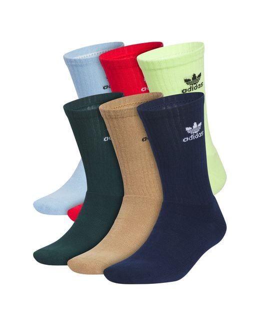 Adidas Blue Assorted 6-Pack Trefoil Performance Crew Socks