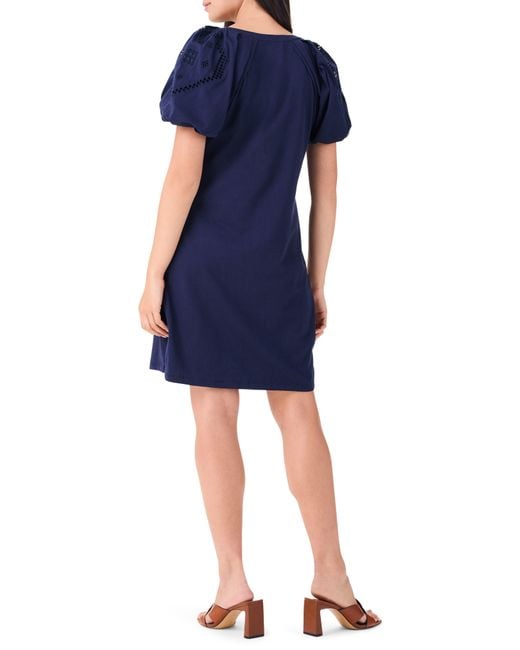 NIC+ZOE Blue Nic+zoe Puff Sleeve Cotton T-shirt Dress