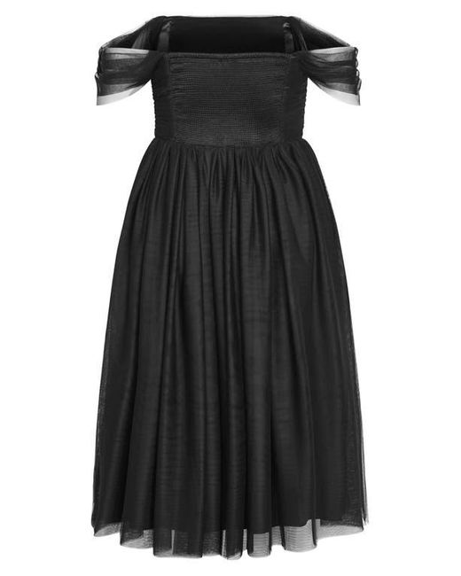 City Chic Black Lulu Off The Shoulder Tulle Midi Dress