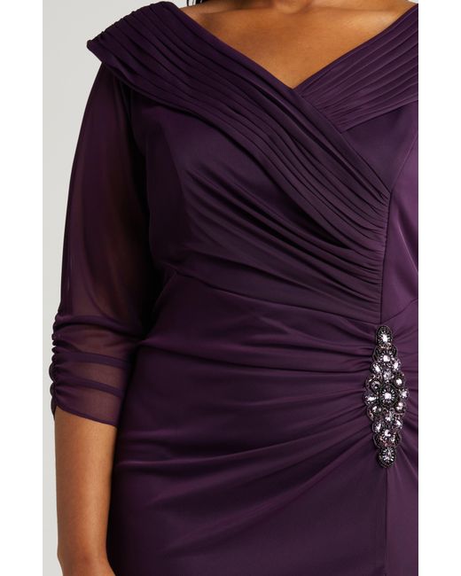 Alex Evenings Purple Rhinestone Detail Portrait Collar Gown