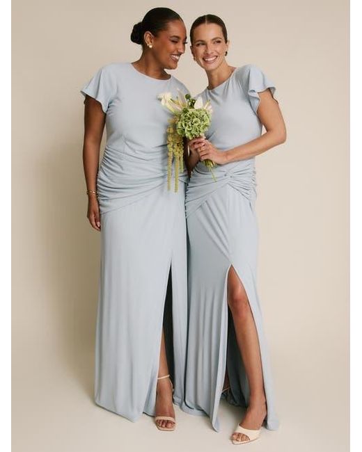 Six Stories Natural Knot Panel Flutter Sleeve Maxi Dress