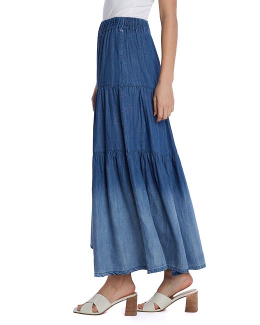 Wash Lab Denim Blue Ombré Tiered Denim Maxi Skirt