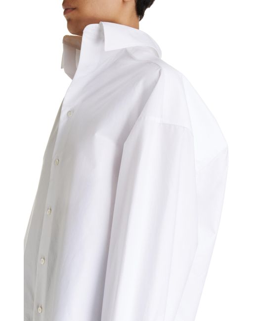 Balenciaga White Kick Collar Cocoon Cotton Poplin Button-up Shirt