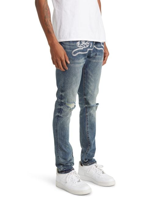 ICECREAM Glaze Embroidered Ripped Stretch Jeans in Blue for Men | Lyst
