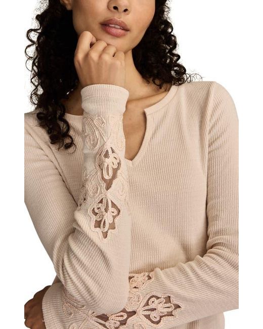 Lucky Brand Natural Cutwork Detail Cotton Rib Top