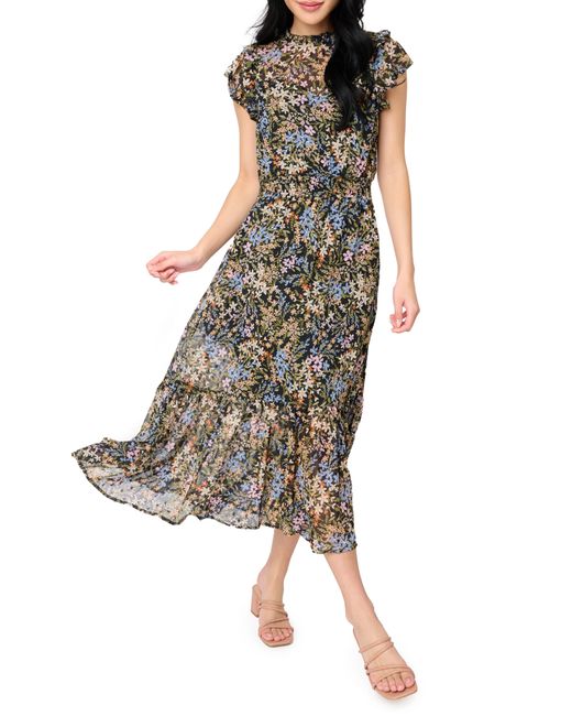 Gibsonlook Floral Clip Dot Midi Dress in Brown | Lyst