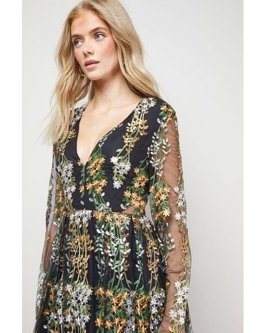 Oasis Multicolor Open Back Long Sleeve Midi Dress